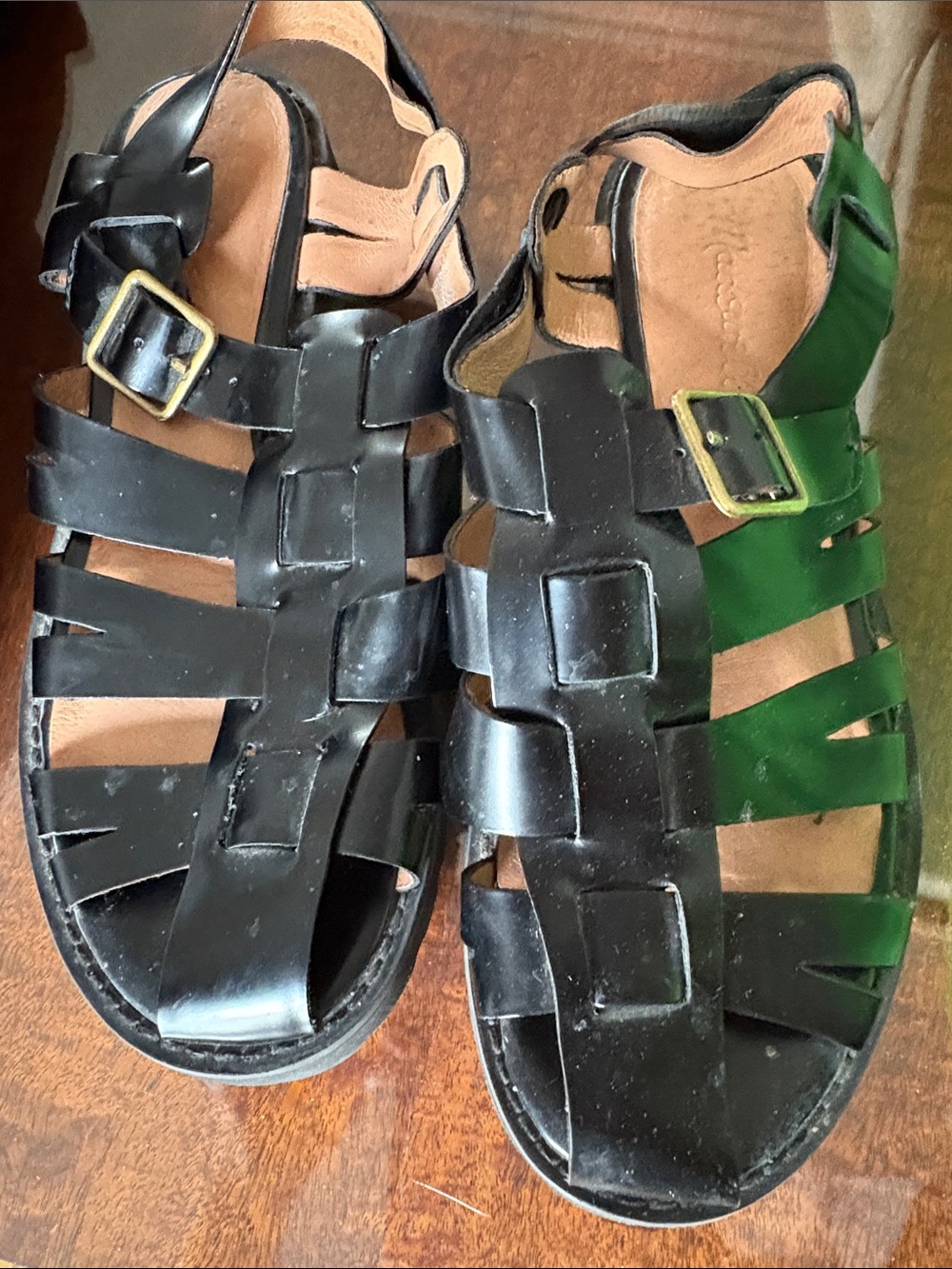 Madewell Black Leather women’s  Fisherman Sandals with Gold Buckles
